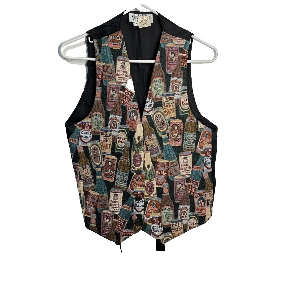 NEW idea nuova womens vintage vest size medium large suit business BEER BOTTLES